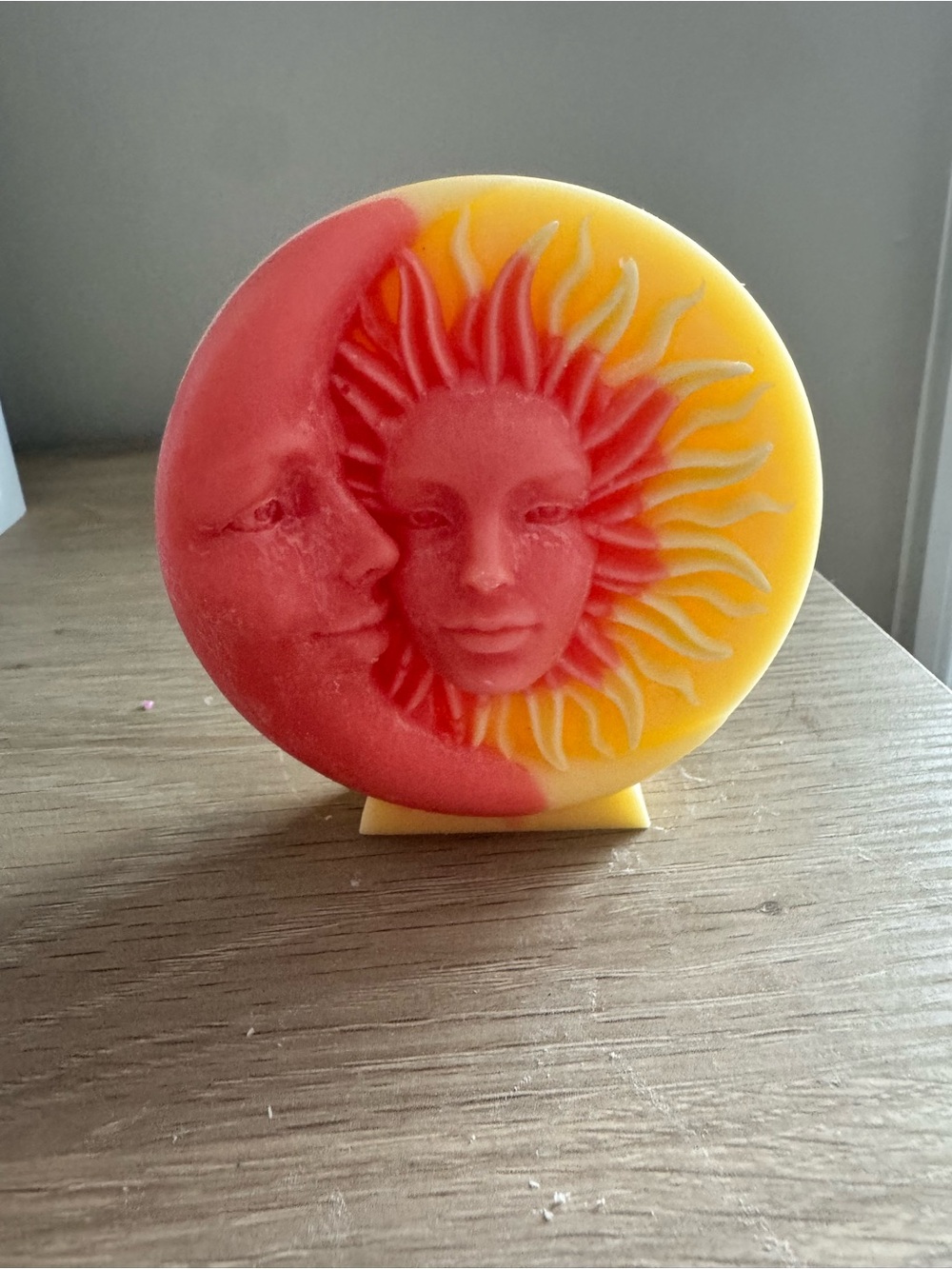 Handcrafted Sun & Moon decorative candle - Red/Pink and Yellow
